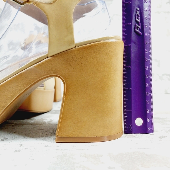 New NINE WEST Openit 9 Beige Vegan Platform Sandal D1041 - Picture 8 of 15